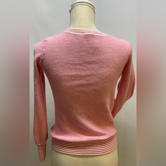 Talbots Pink/White Chevron Fitted Sweater With Ribbed Neck and Cuffs-Petite S - Picture 3 of 10